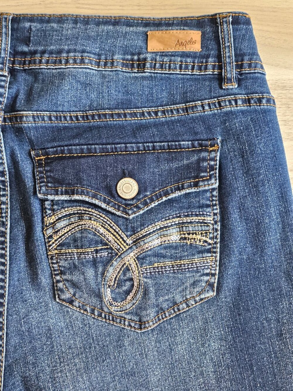 Angels Curvy Bootcut Jeans 18W Dark Wash Embroidered Sequin Flap Pockets